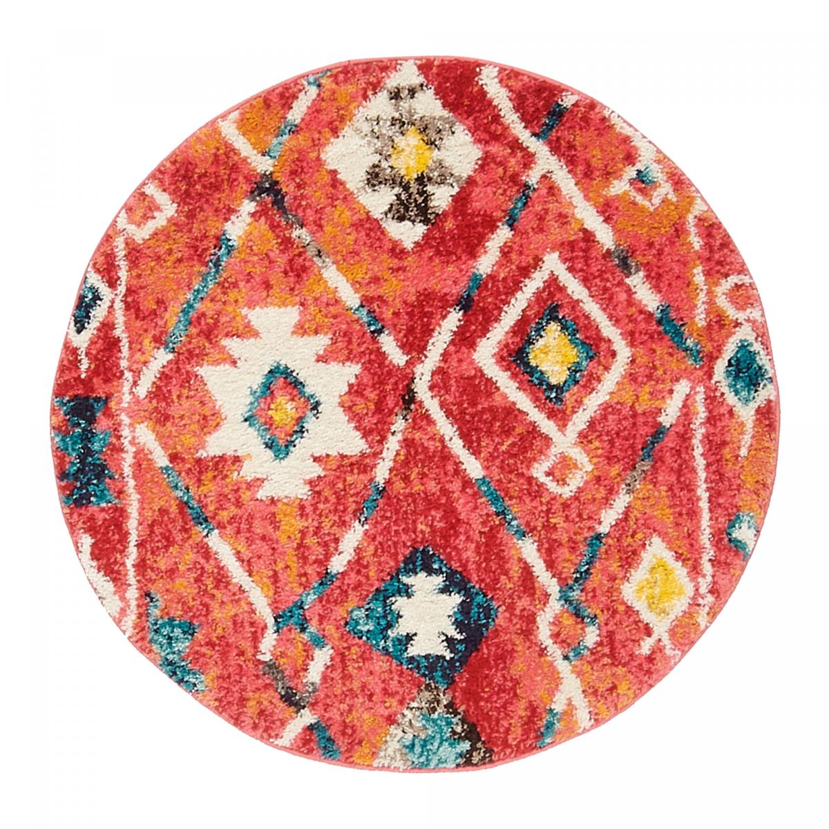 Tapis berbère tissé motifs tribaux LYN5 OURIKA B bleu, jaune, rose, orange, blanc, UN AMOUR DE TAPIS