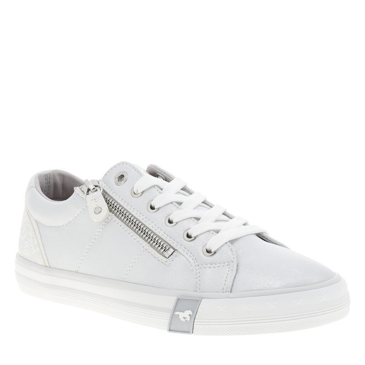 Tennis argent à talon plat avec des lacets et un zip latéral gris, MUSTANG