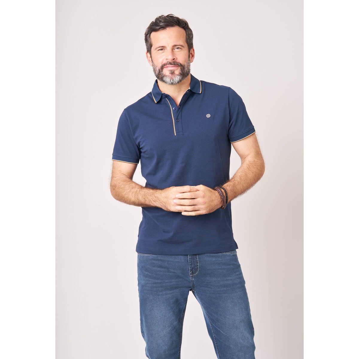 Polo regular homme avec col rayé SLATE night blue, DEELUXE