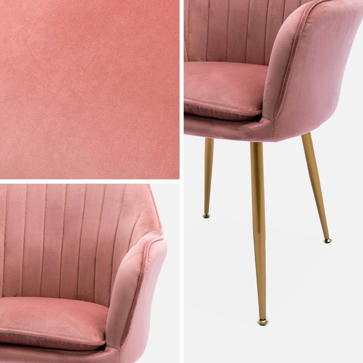 Fauteuil velours et pieds métal (lot de 4) SHELLA vieux rose, SWEEEK