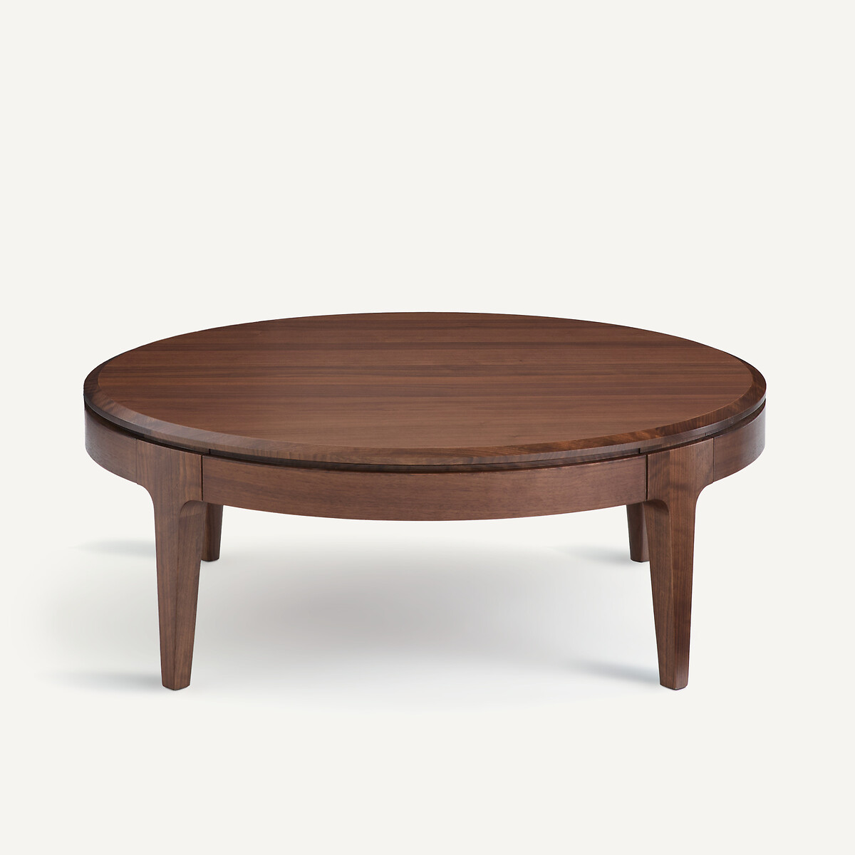Table basse ronde, en noyer massif et plaqué, 2 tiroirs, SANARA noyer, AM.PM