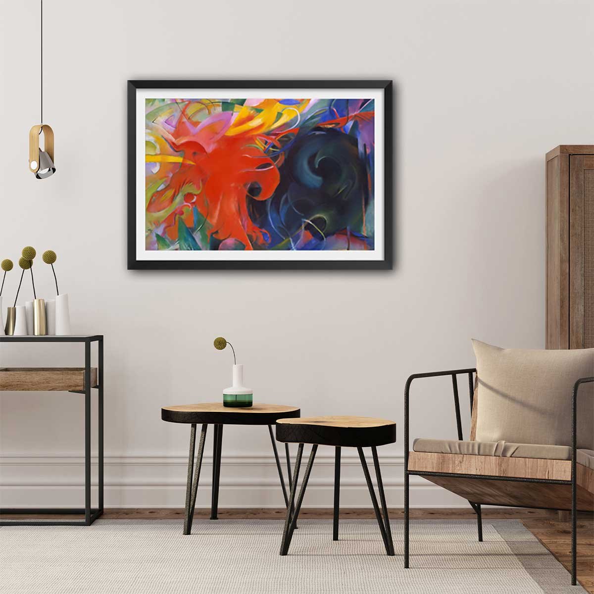Poster Fighting forms- par Franz Marc affiche + cadre en bois - noir, HEXOA