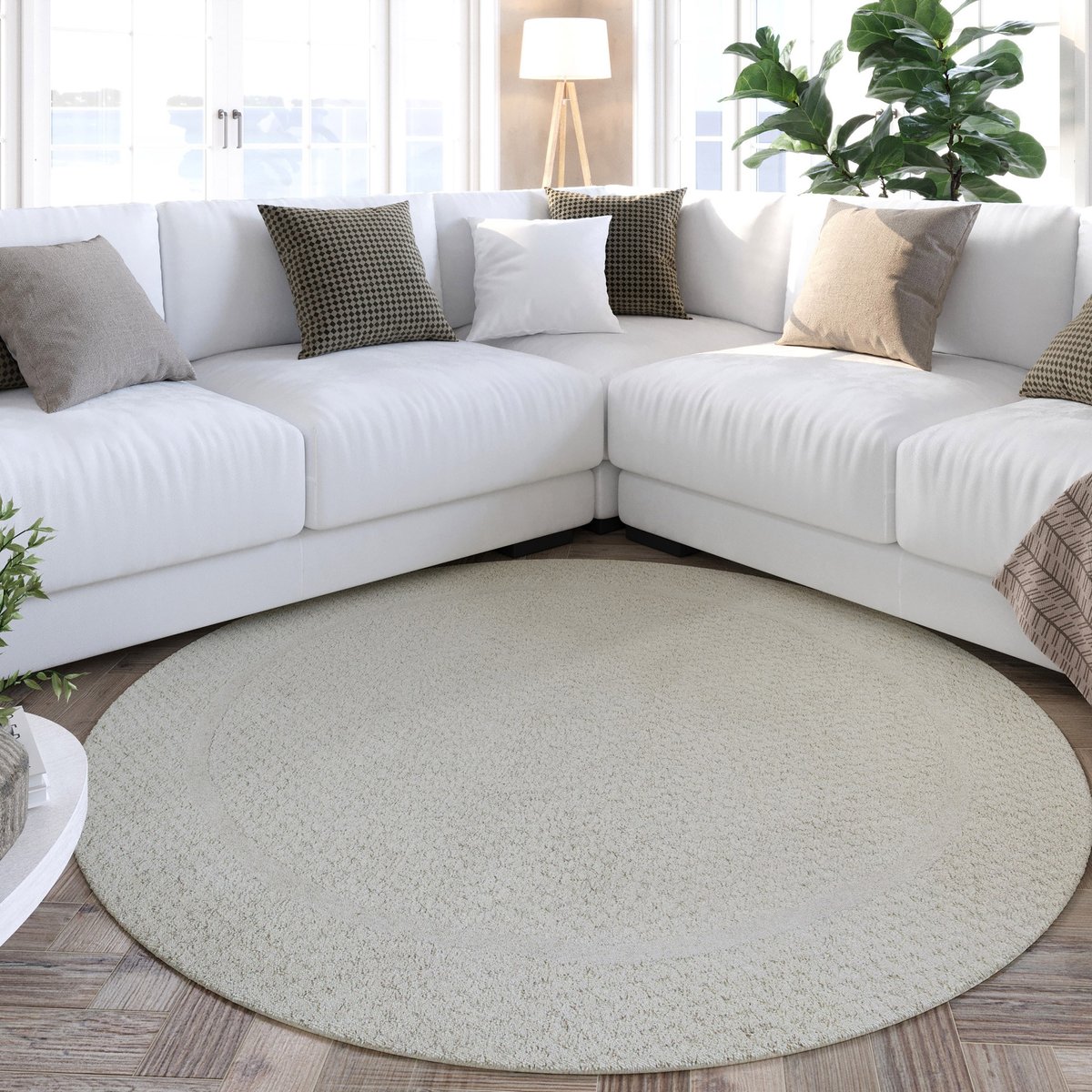 Tapis rond tufté main à relief ,  HAMPTONS THIRTYFIVE blanc crème, WECON HOME