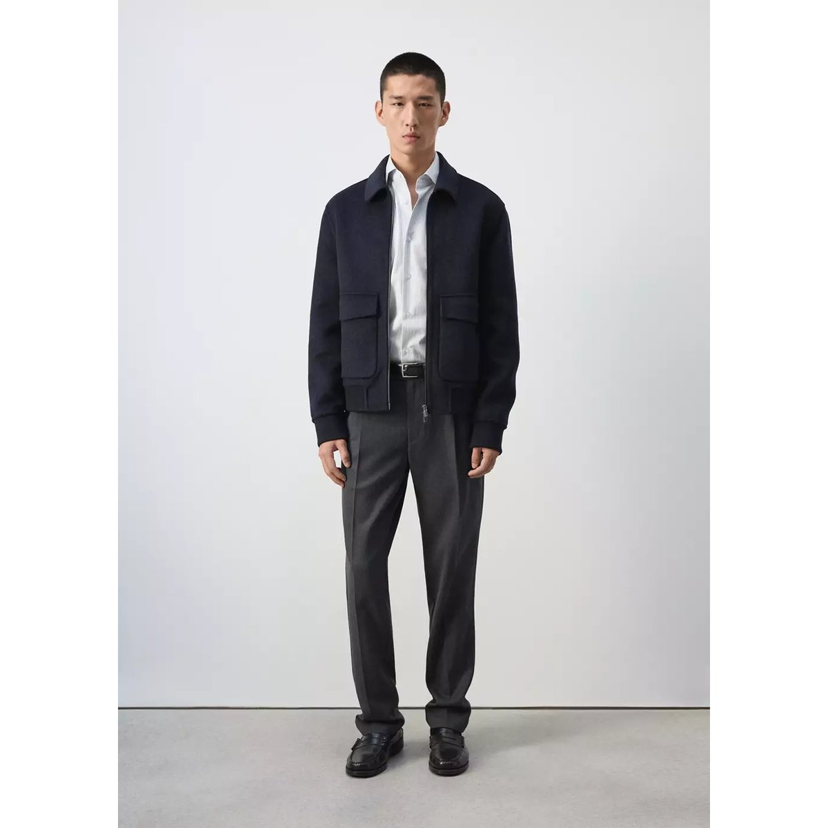 Veste laine mélangée poches bleu nuit, MANGO MAN