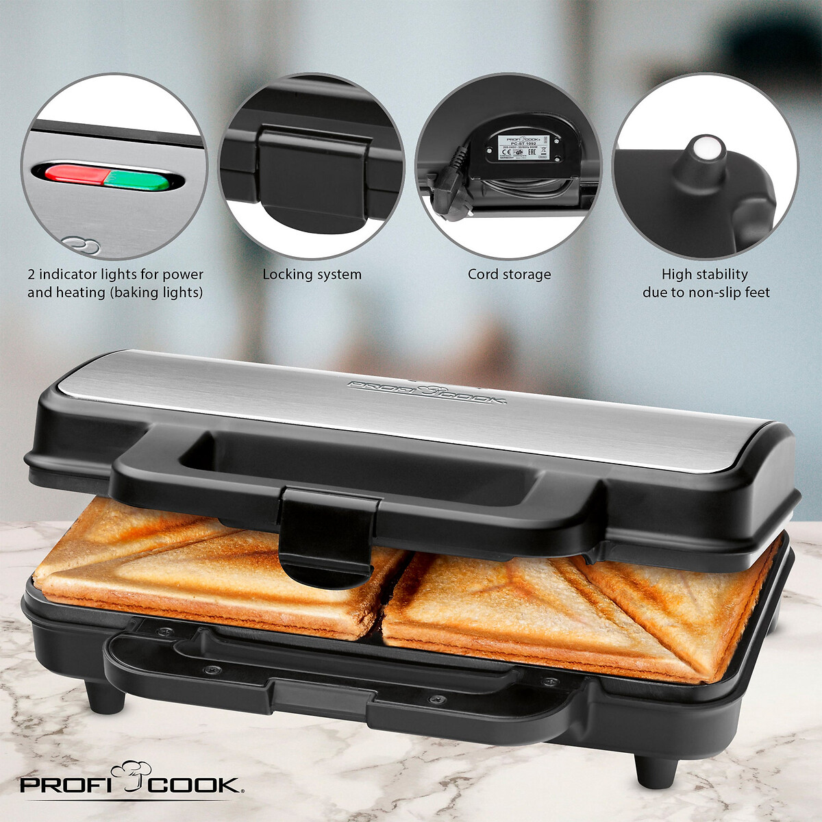 Sanduicheira em inox 900W, da Proficook inox, PROFICOOK