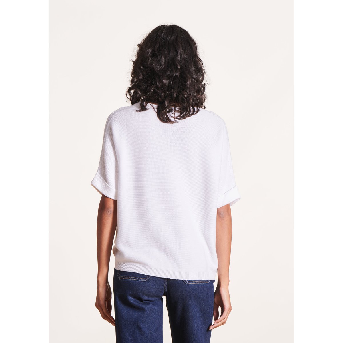 Pull manches courtes col V blanc, LA FEE MARABOUTEE