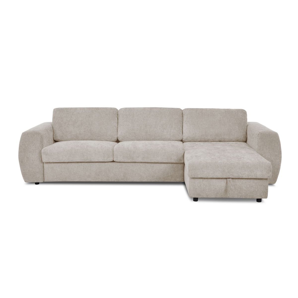 Canapé d'angle convertible 4 places en tissu texturé couchage 140x190 cm, HUGO beige, BOBOCHIC