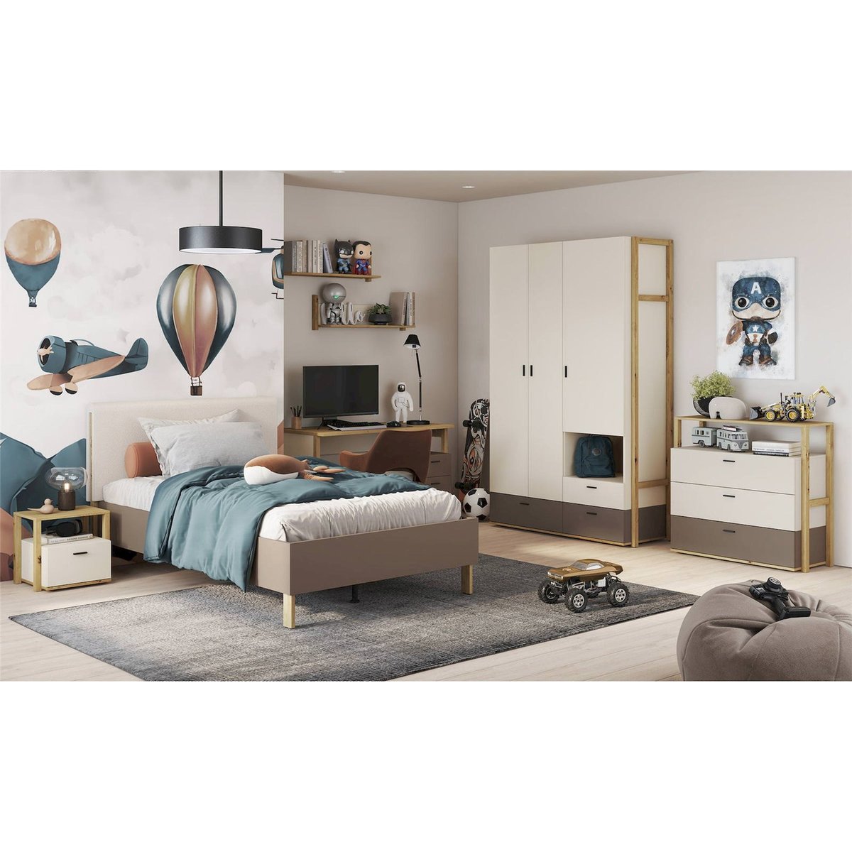 Étagère murale collection LENNY esprit loft chêne artisan, beige et truffe, RECOLLECTION