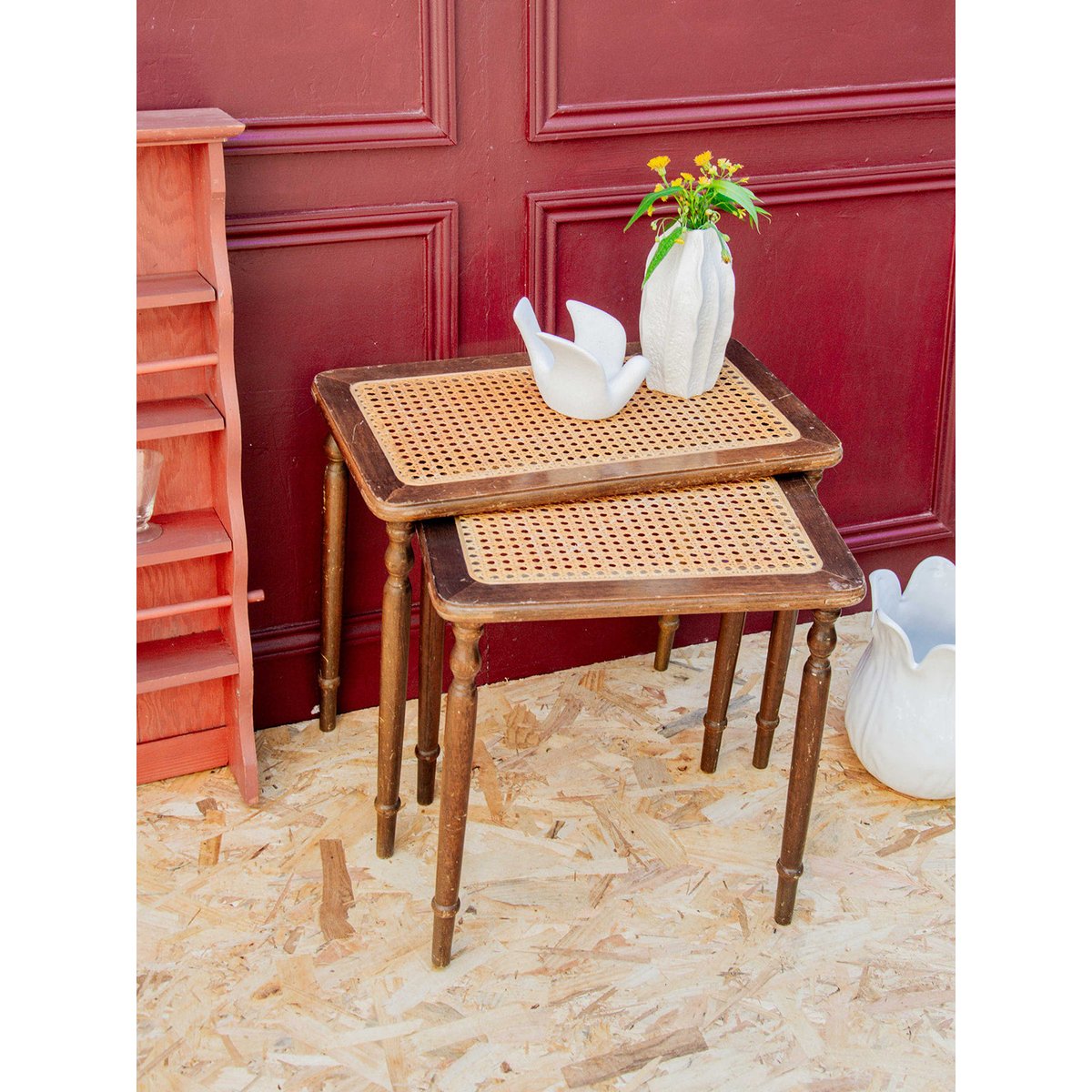 tables gigognes en cannage Barbara N°63 - Bon état bois, DEBONGOUT