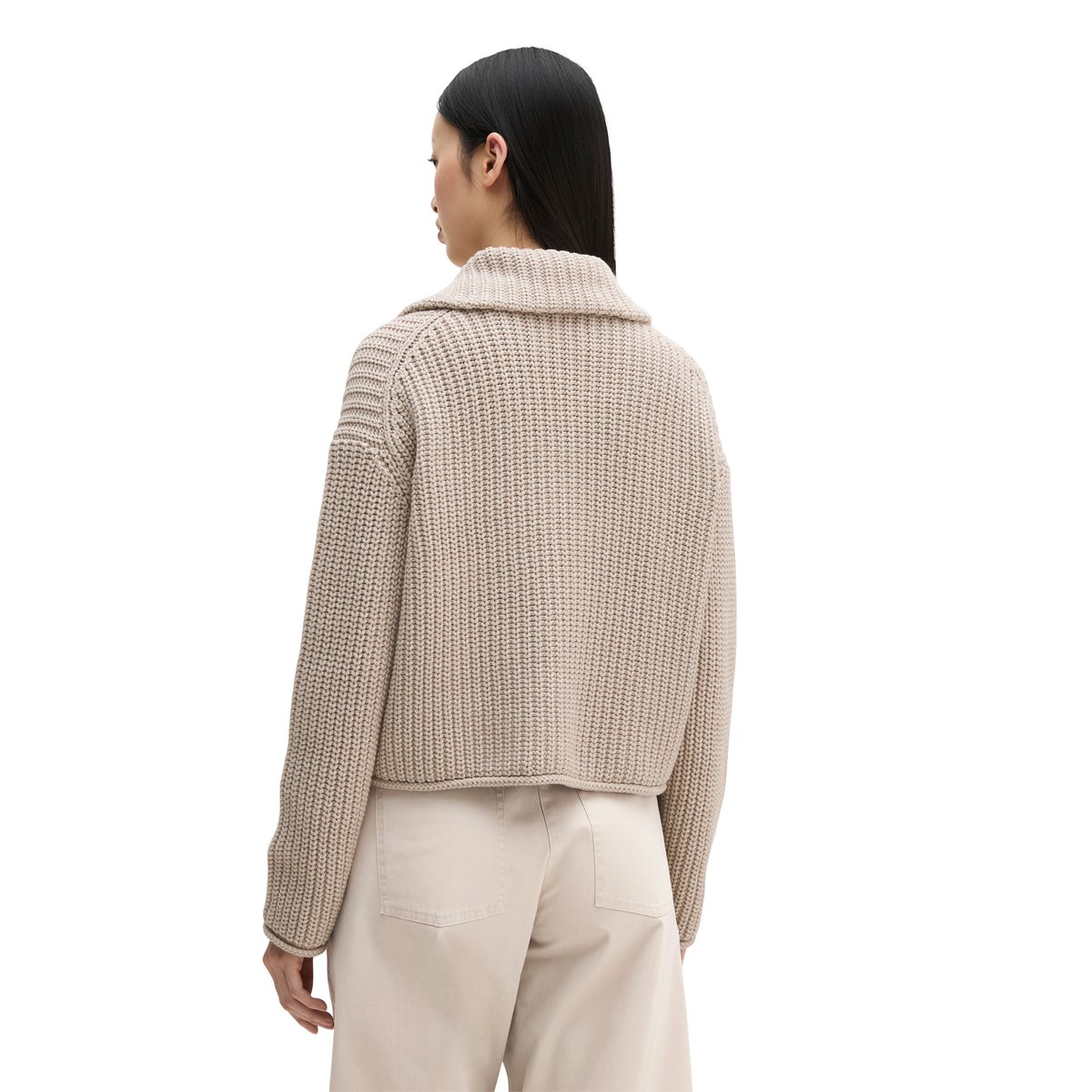 Cardigan zippé loose en mélange de coton organique gris, MARC O'POLO