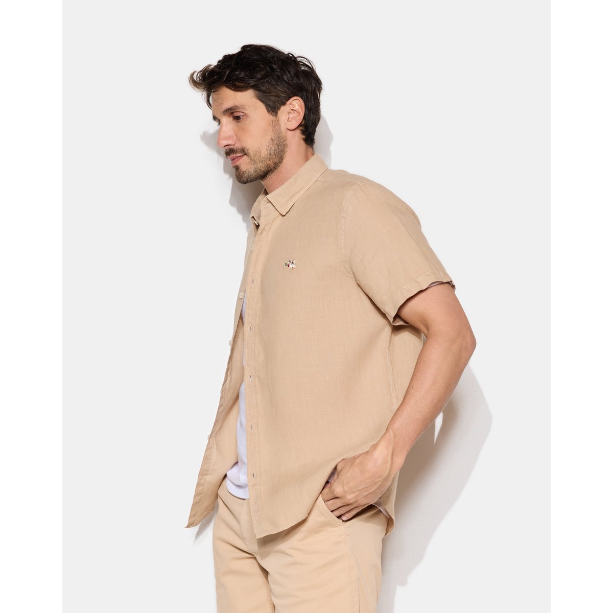 Chemise en lin LINO manches courtes beige, CHEVIGNON