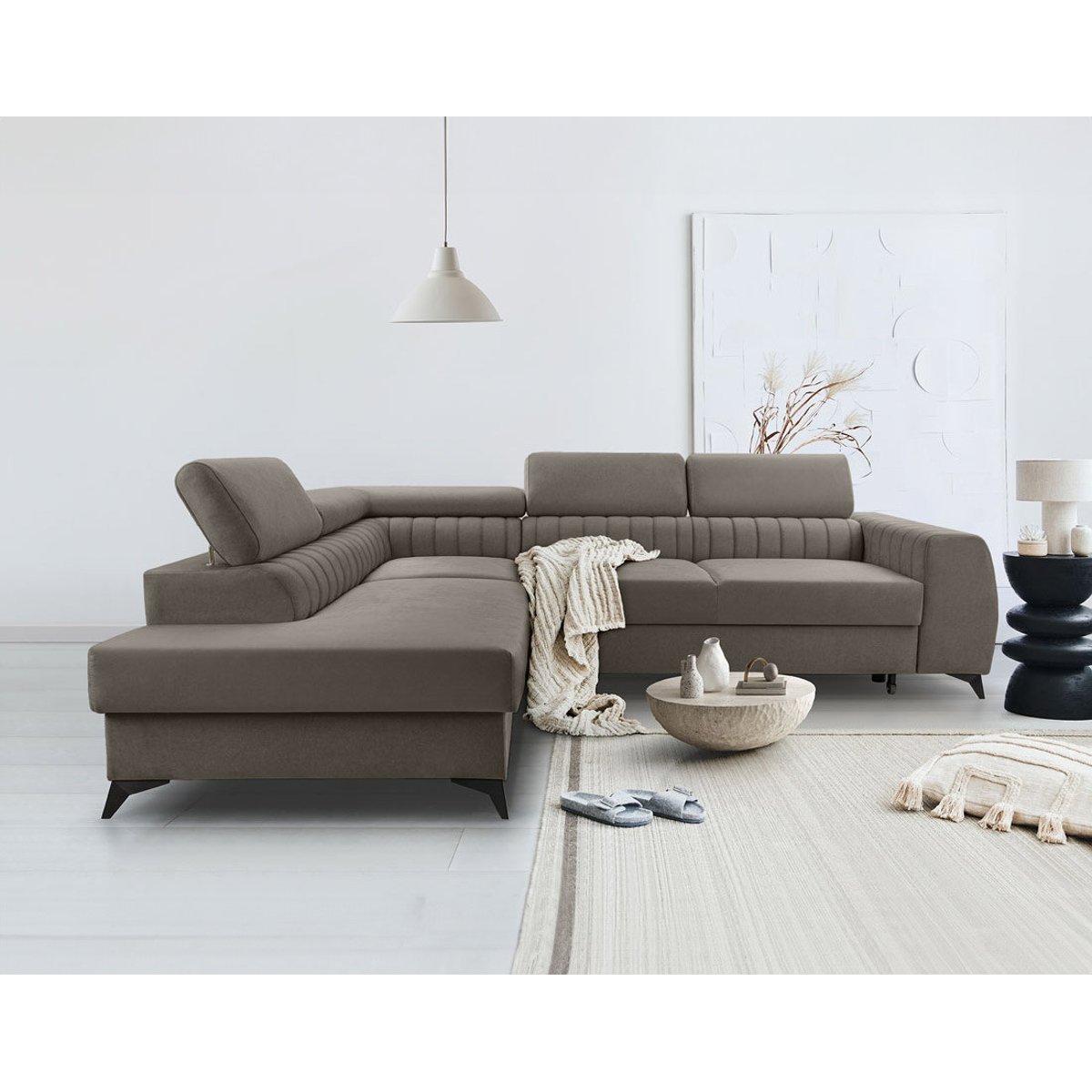 Canapé d'Angle Convertible 5 places - ANETA taupe, BEST MOBILIER