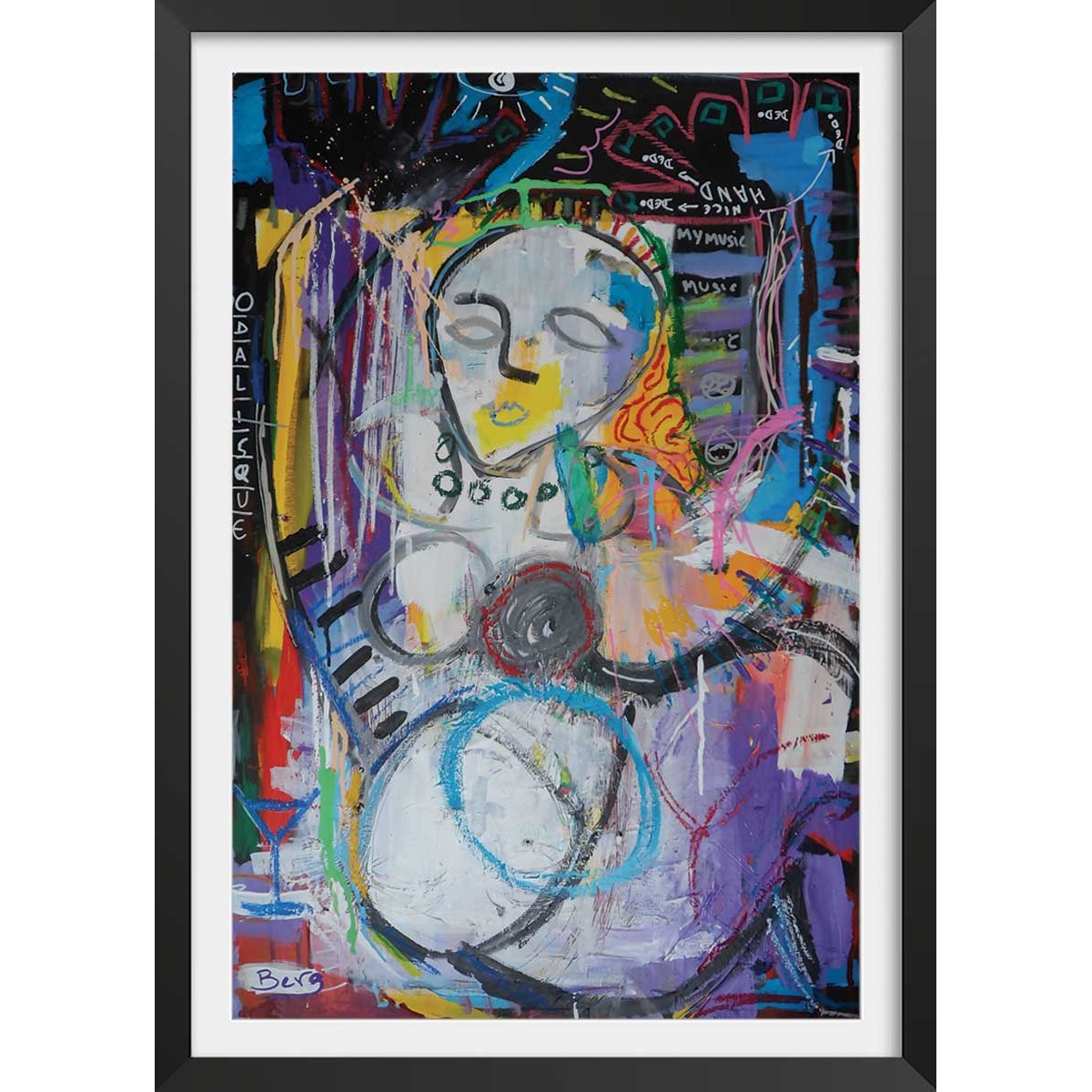 Affiche abstraite odalisque affiche + cadre en bois - noir, HEXOA