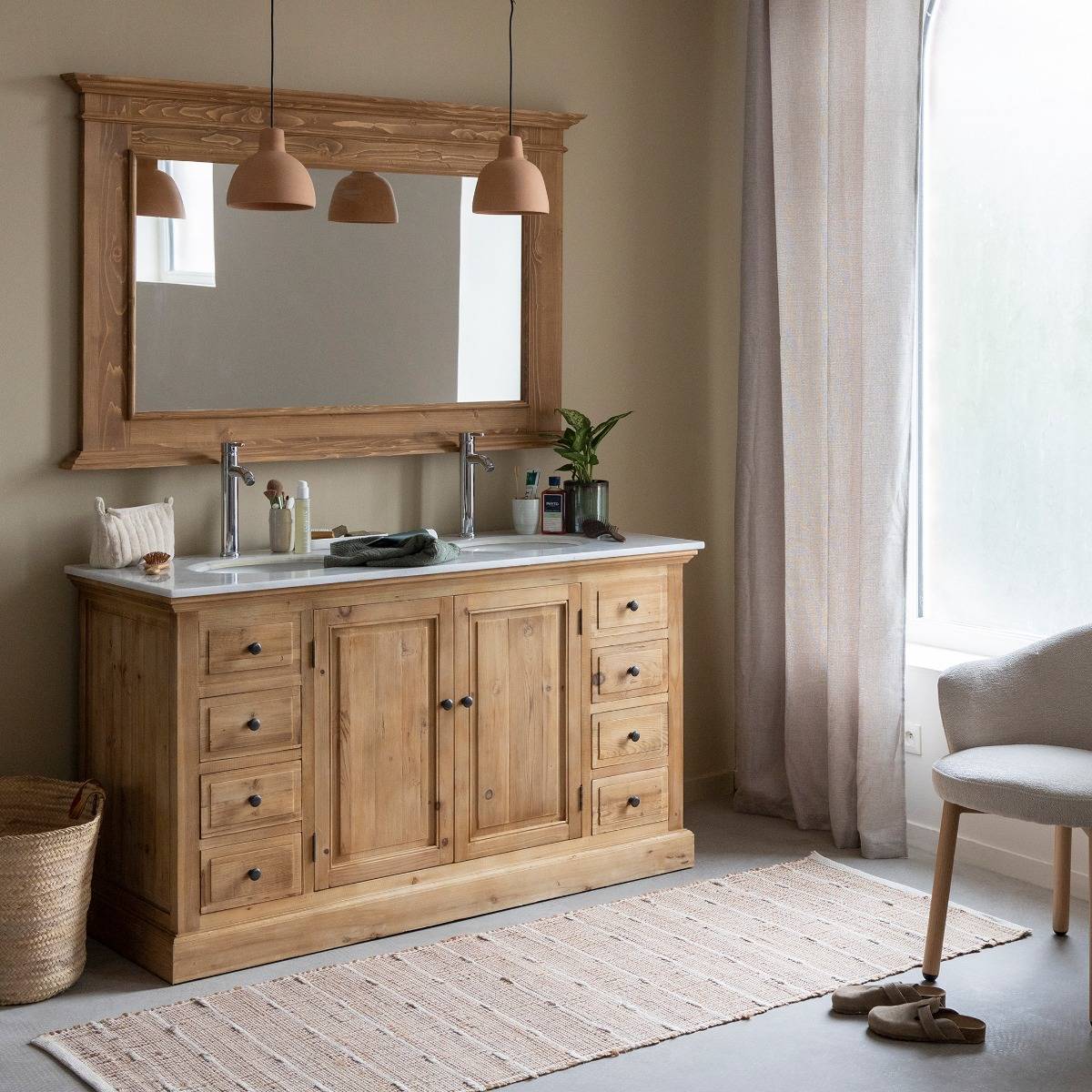 Meuble sous vasque en bois recyclé ESKEL bois clair, MADE IN MEUBLES 