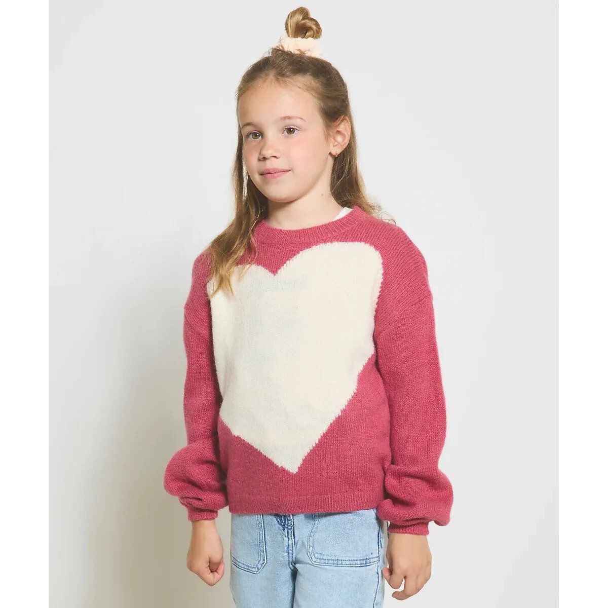 Printed Chunky Knit Jumper with Crew Neck pink, TAPE A L'OEIL