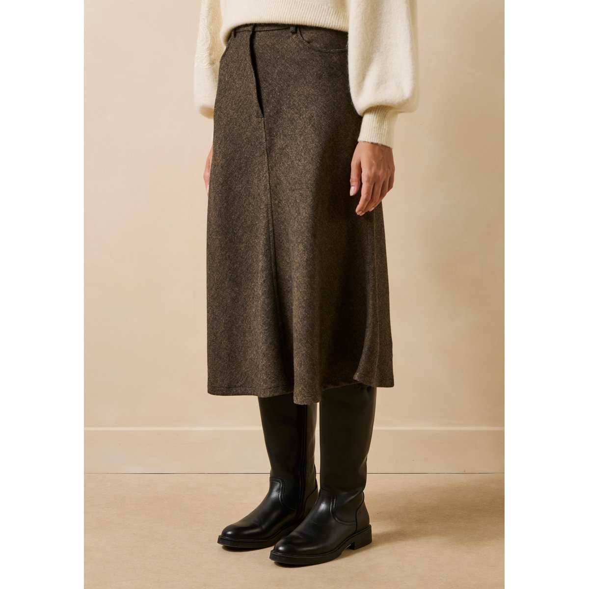 Jupe midi boutonnée en tweed ecorce, LA FEE MARABOUTEE