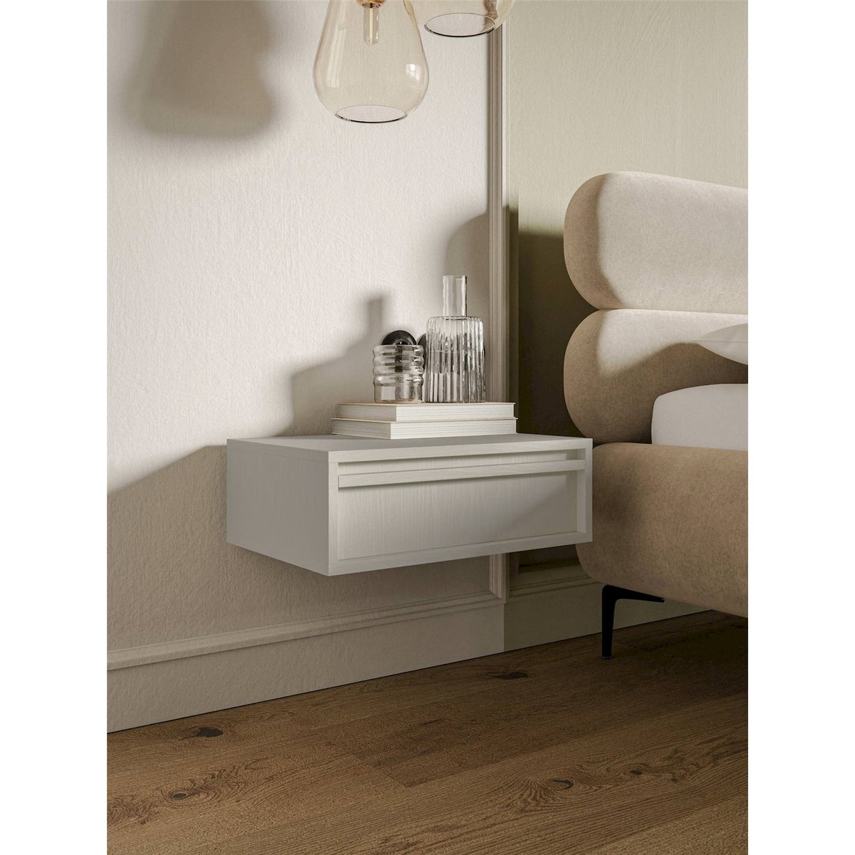 Table de chevet suspendue tiroir collection EVO beige grège, RECOLLECTION
