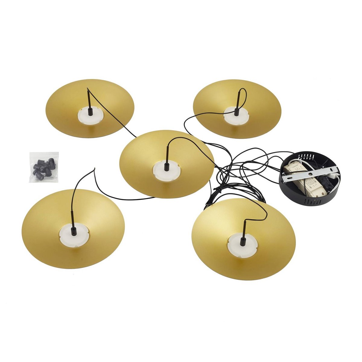 Suspension en métal moderneLED, Norvind noir sable, or, LINDBY