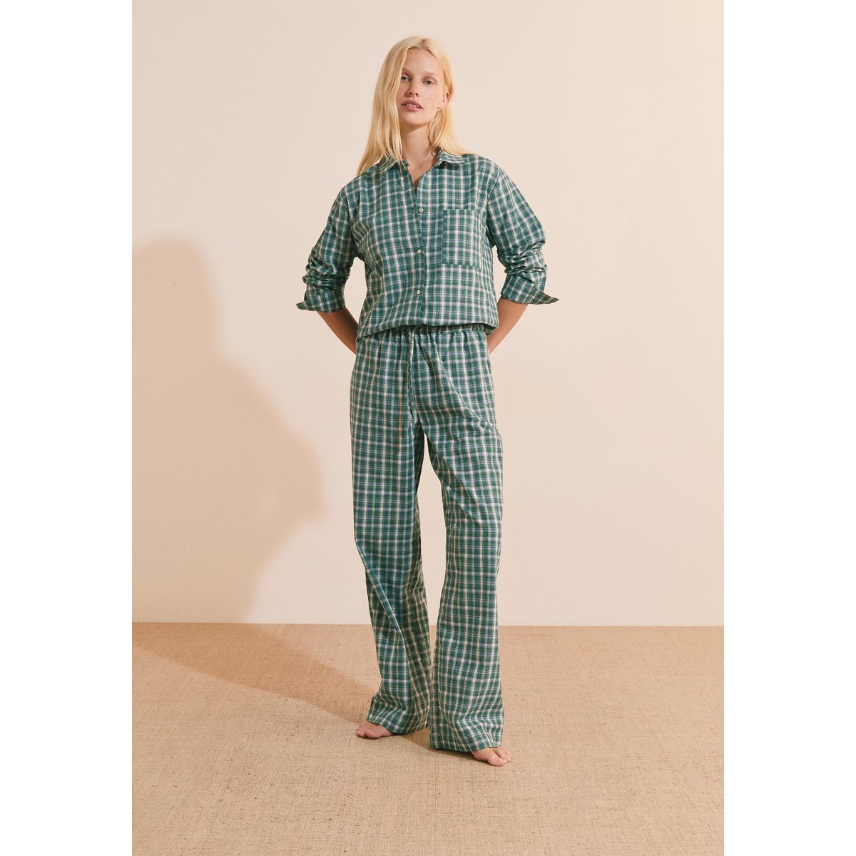 Pantalon de pyjama à carreaux en coton ROSETTA vert, ETAM