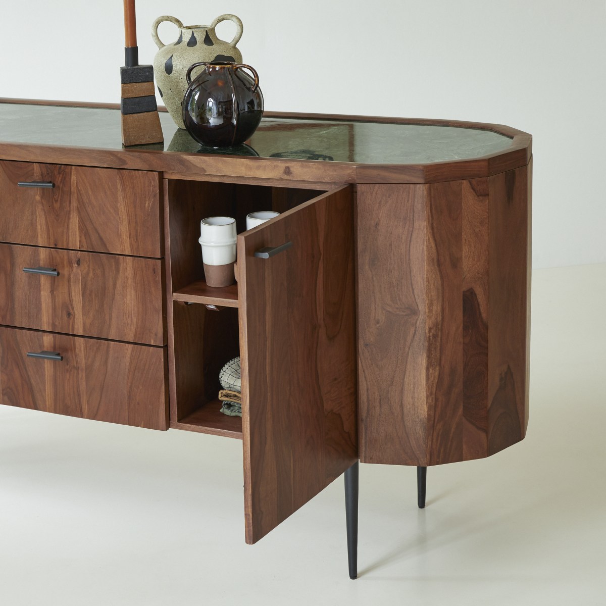 Buffet bas en Palissandre massif, JADE marron, TIKAMOON