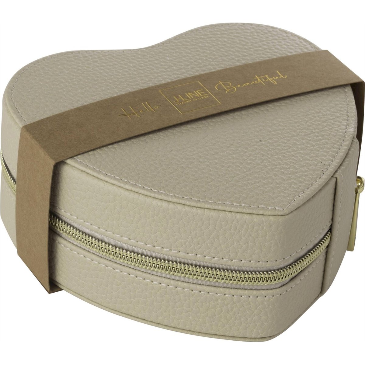 Boîte à bijoux cœur zippée beige, RECOLLECTION