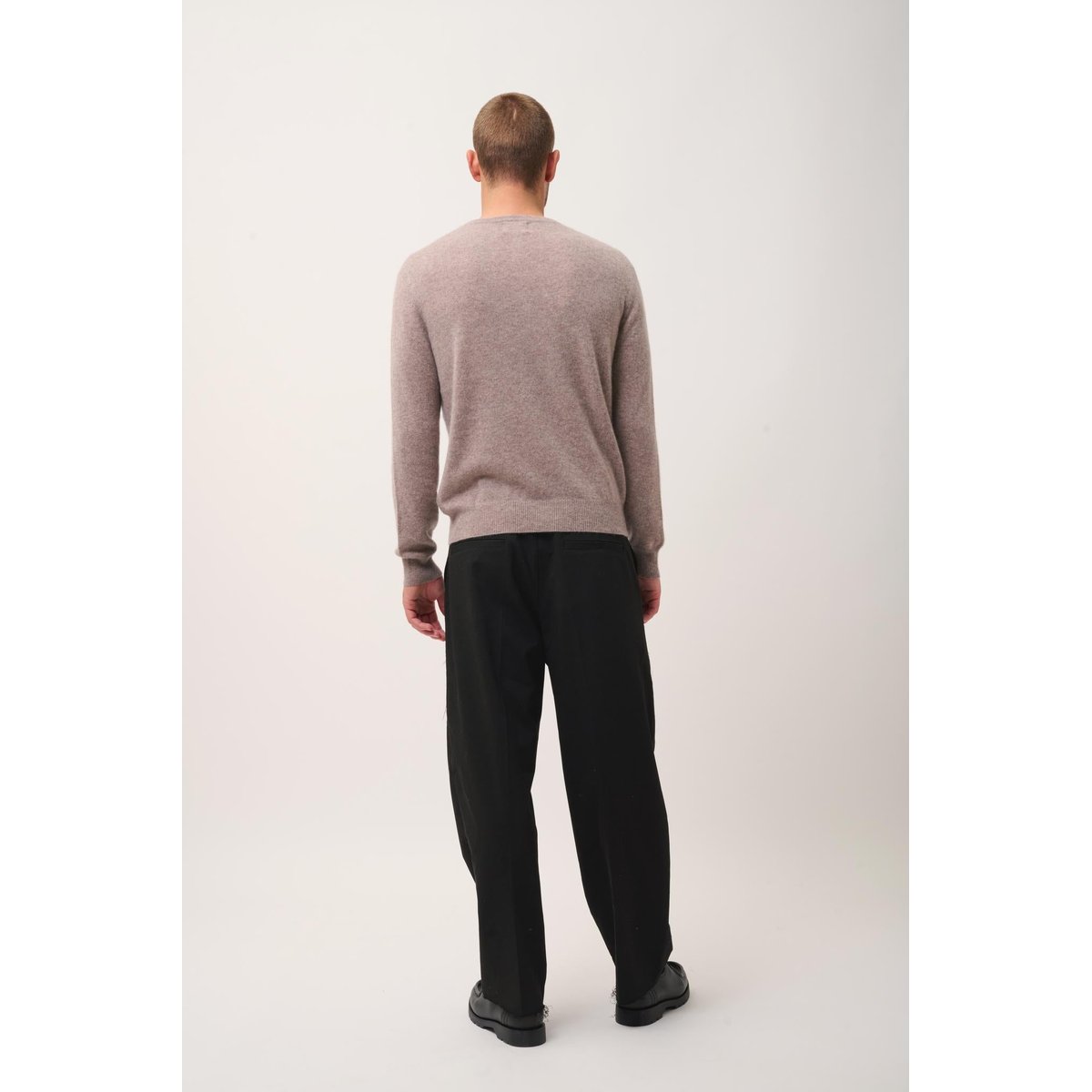 Pull Col Rond Caribou Chiné Howard marron clair, JUST CASHMERE