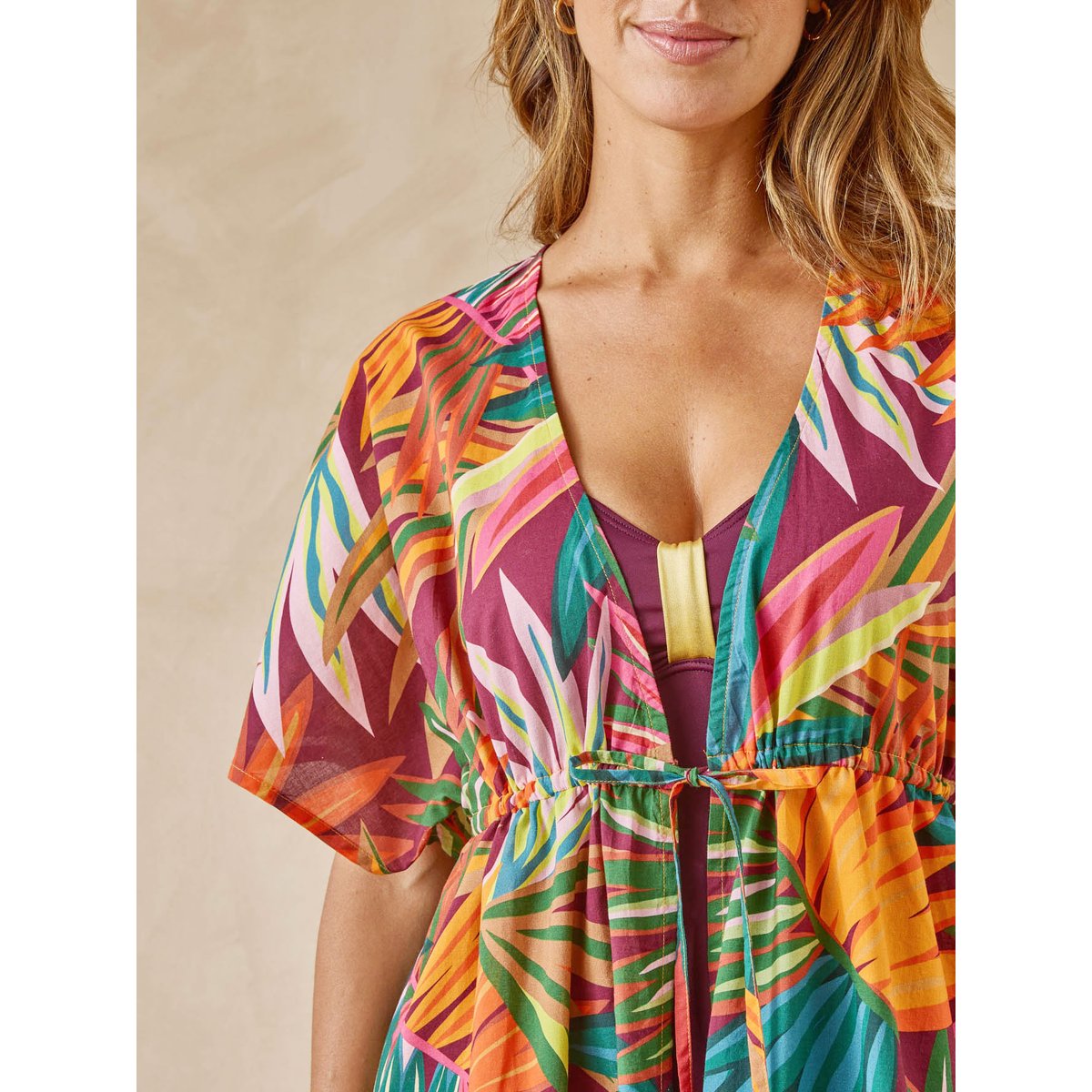 Kimono femme voile de coton imprimé multicolore, DAXON
