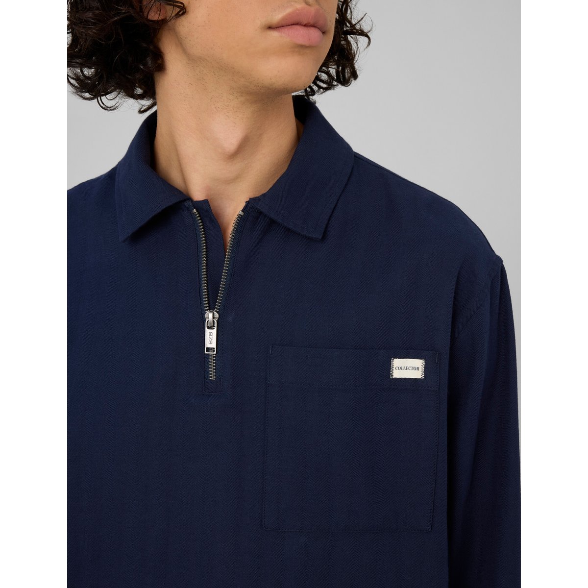 Chemise enfilée zippée manches longues bleu foncé, BZB