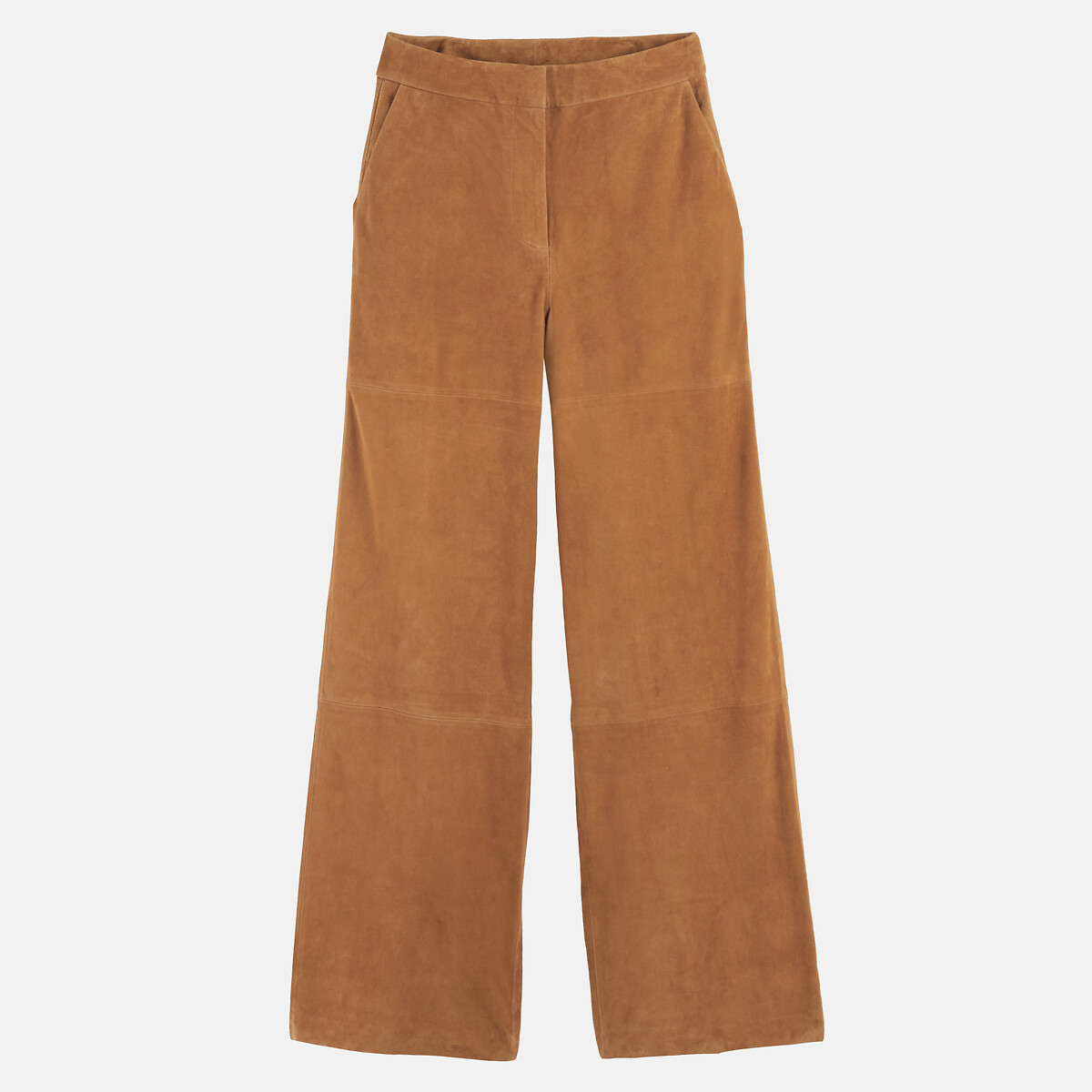 Pantalon large en cuir de chèvre suède marron camel, LA REDOUTE COLLECTIONS