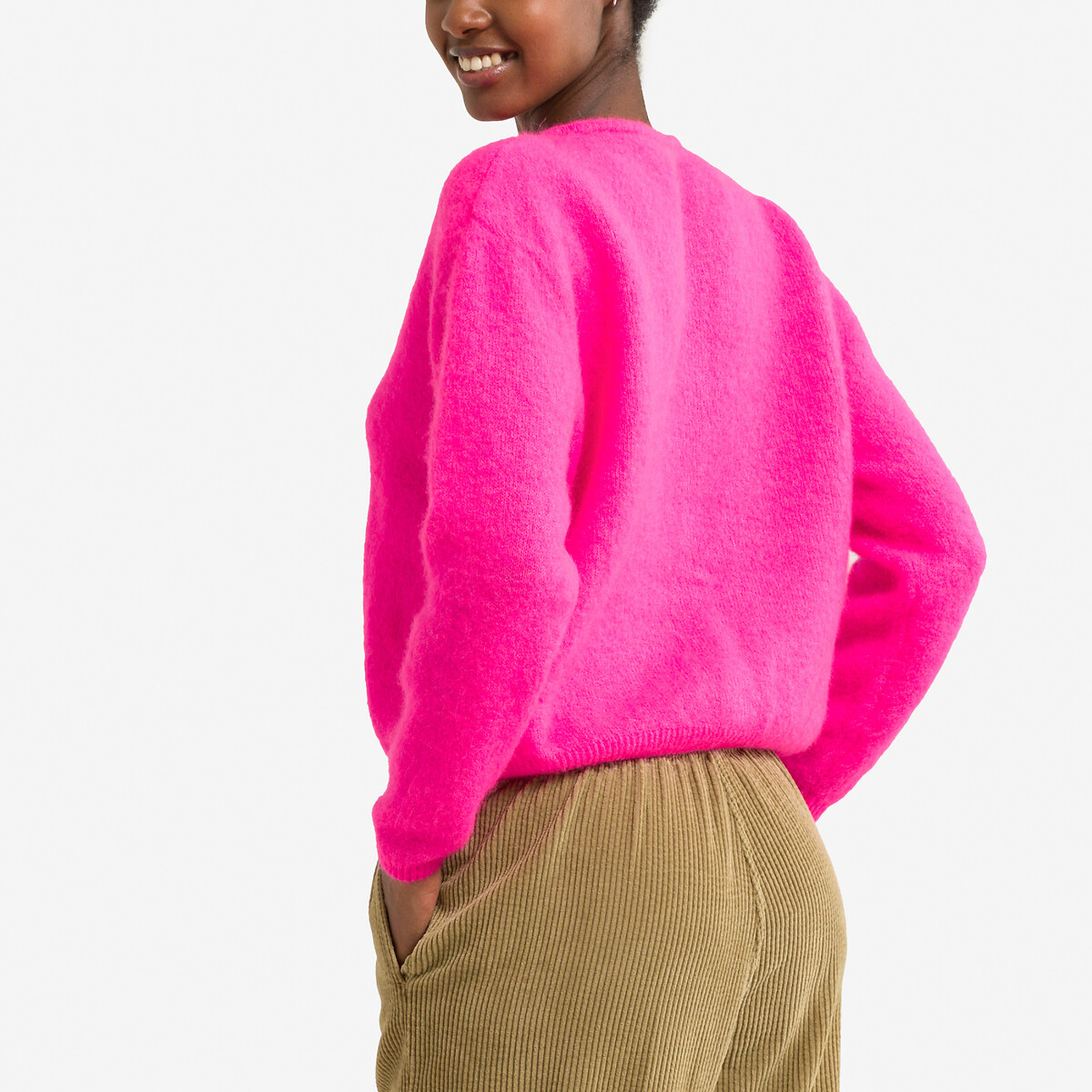 Gilet manches longues col rond VITOW rose fluo, AMERICAN VINTAGE
