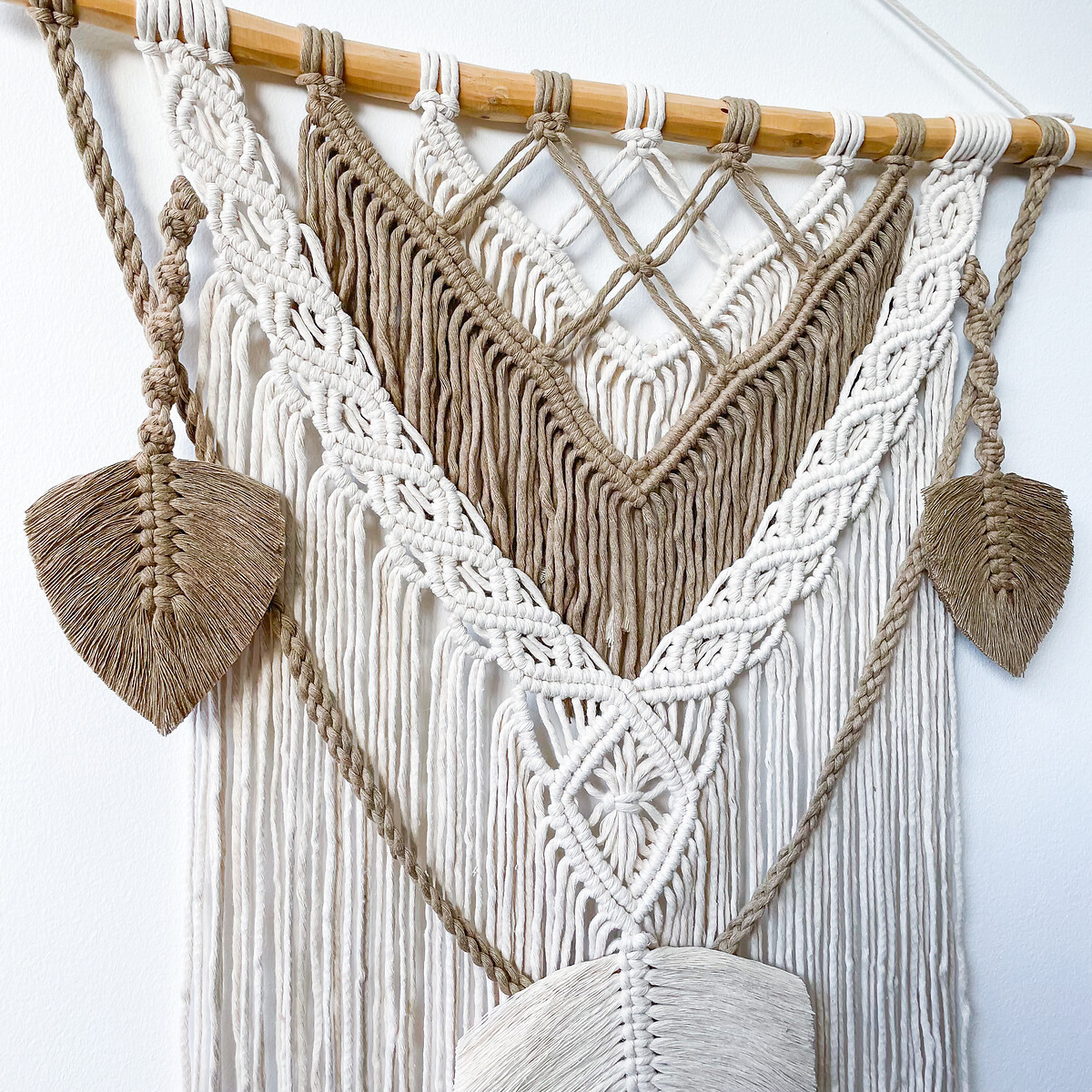 Decoração de parede em macramé FALLEN I, Macramar bege natural escuro, MACRAMAR