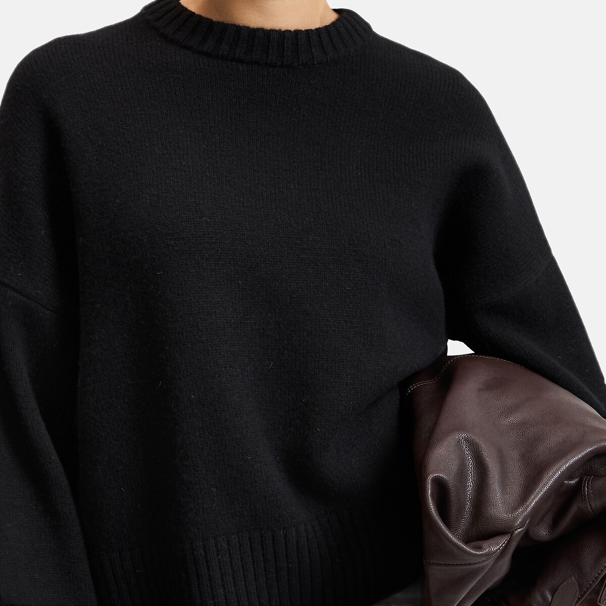 Pull en laine, col rond, grosse maille noir, LA REDOUTE COLLECTIONS
