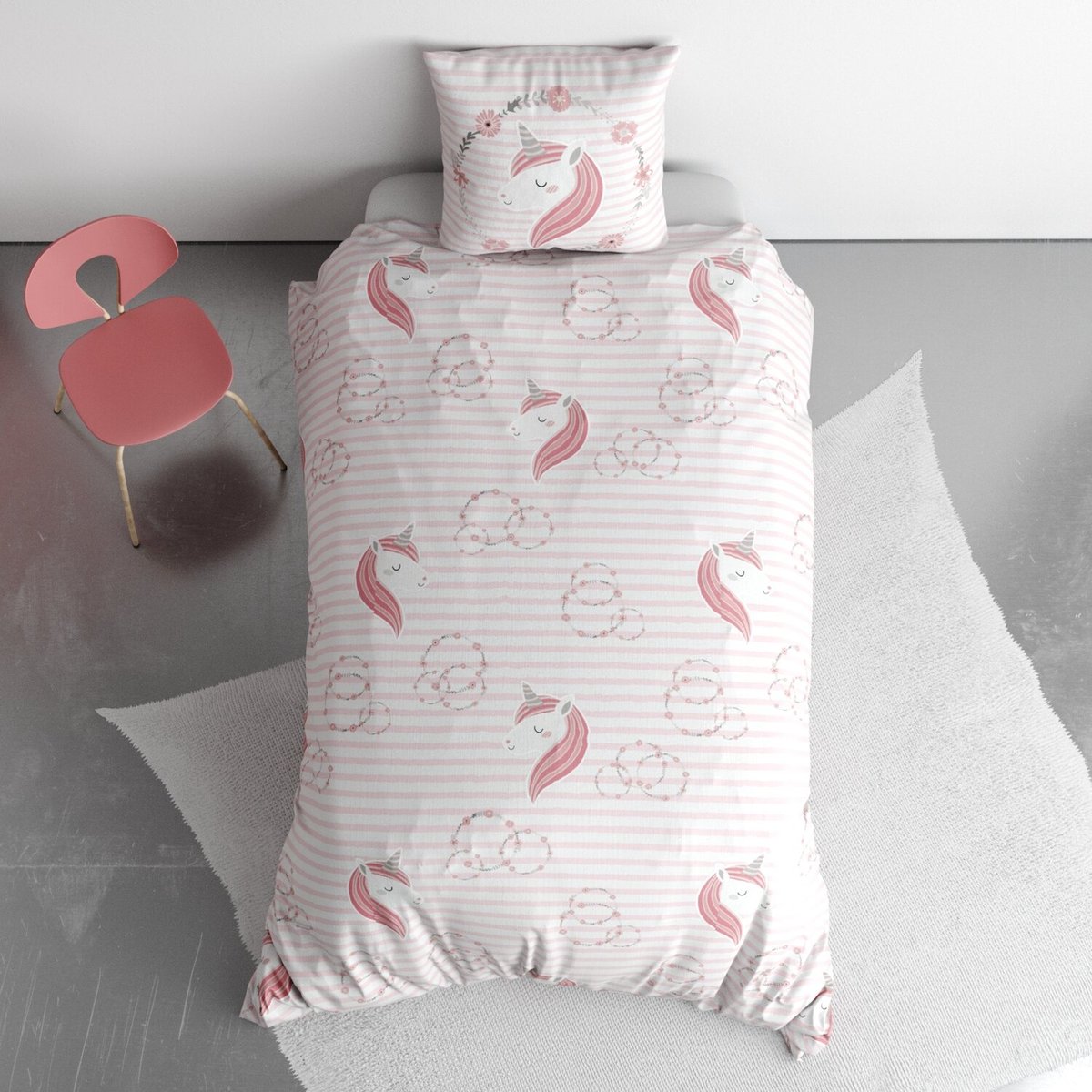 Parure imprimée avec housse de couette et taie(s) en coton, Rina rose, C DESIGN HOME TEXTILE