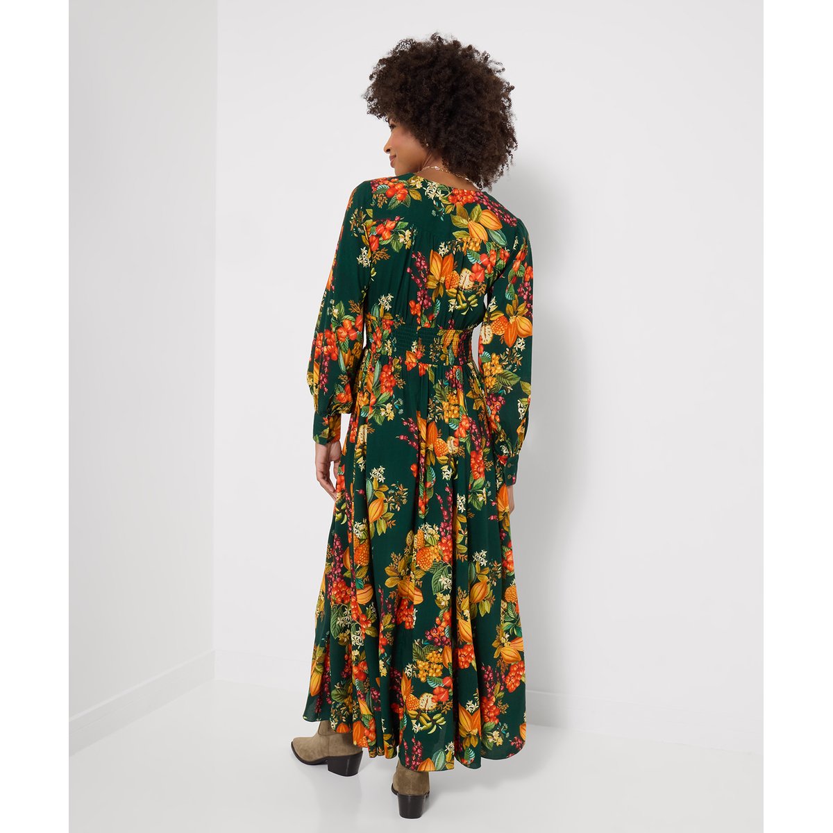 Robe Longue à Manches Longues Imprimé Fruits Selena vert, JOE BROWNS