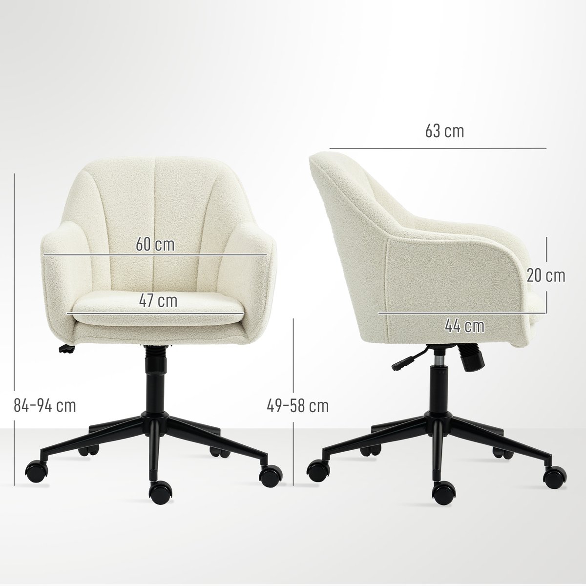 Chaise de bureau Flanelle neige (100 % beige, HOMCOM
