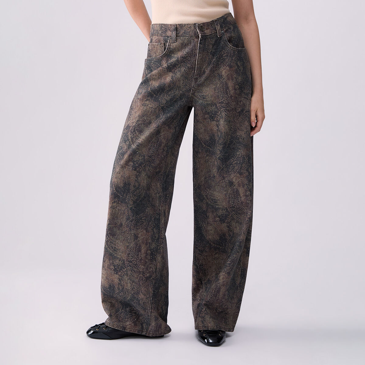 Pantalon garçon avec imprimé glittéré marron, LIU JO