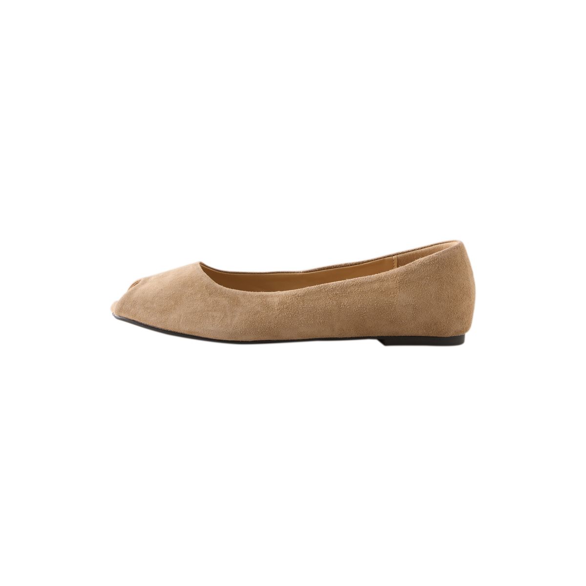 Chaussures plates en daim à bout ouvert sable, NEXT