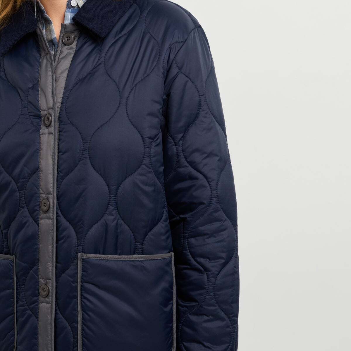 Veste Longue Matelassée Avec Col En Velours Côtelé bleu acier, PEPE JEANS