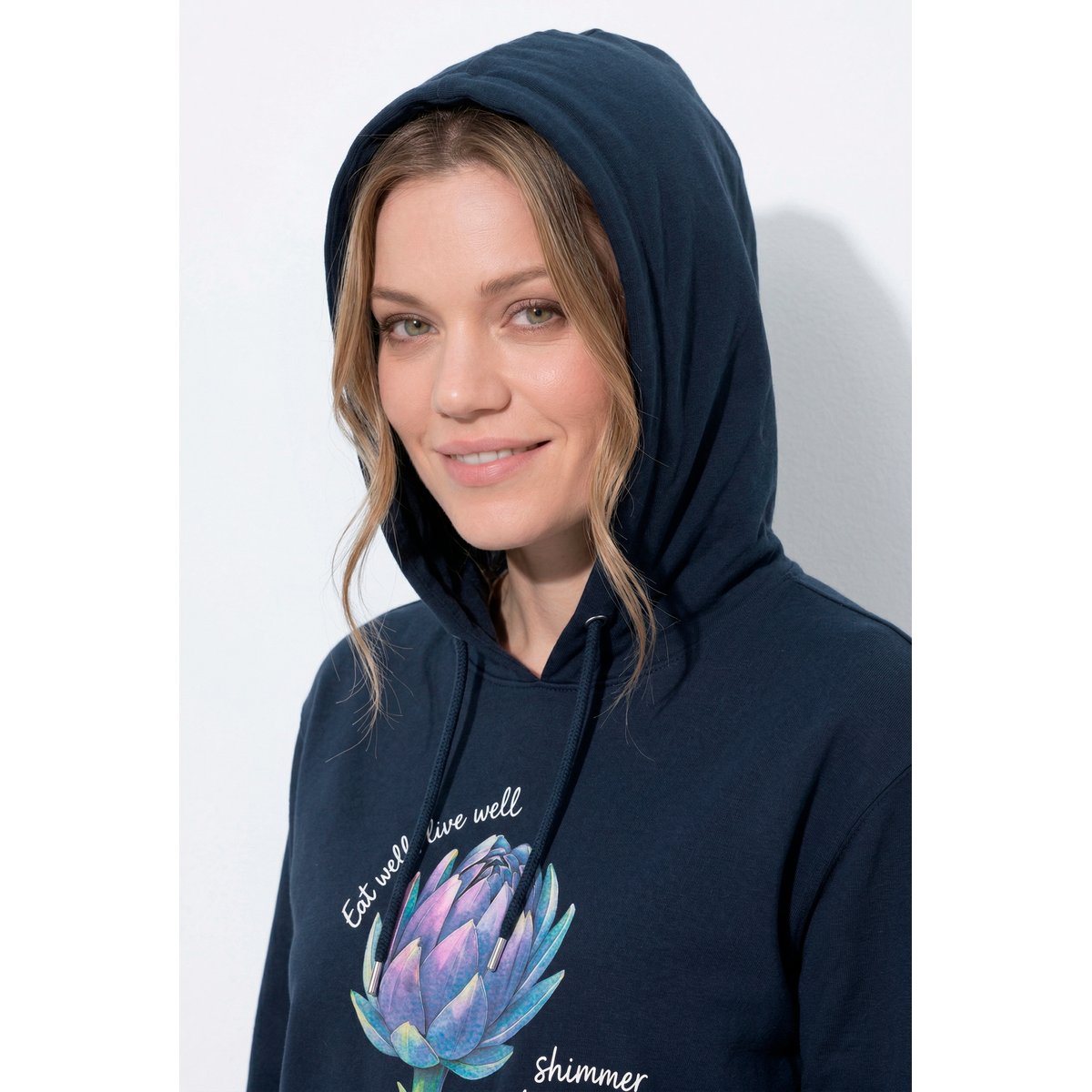 Sweat-shirt à capuche en coton bio marine, ULLA POPKEN
