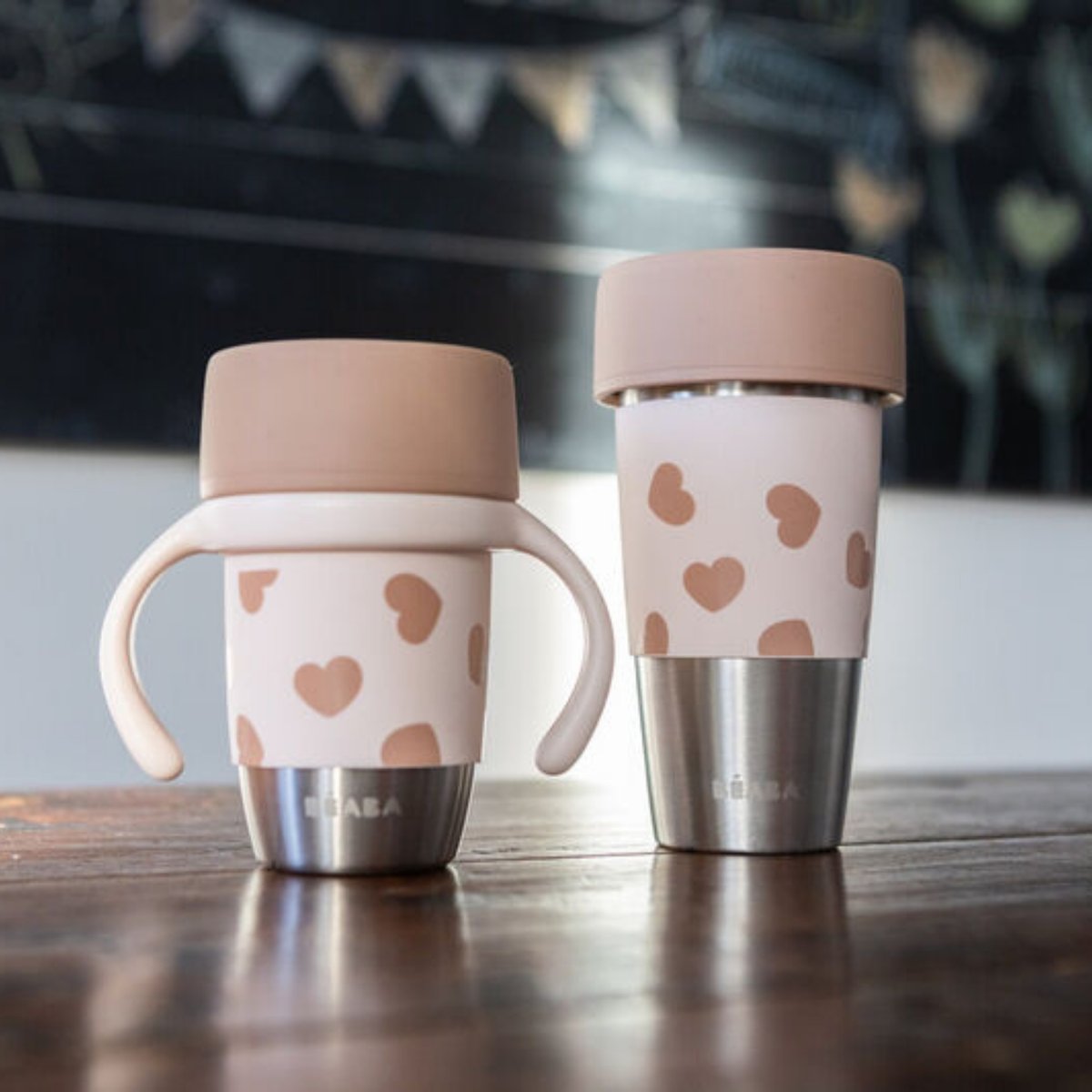 Coffret duo 2 tasses rose, marron, BEABA