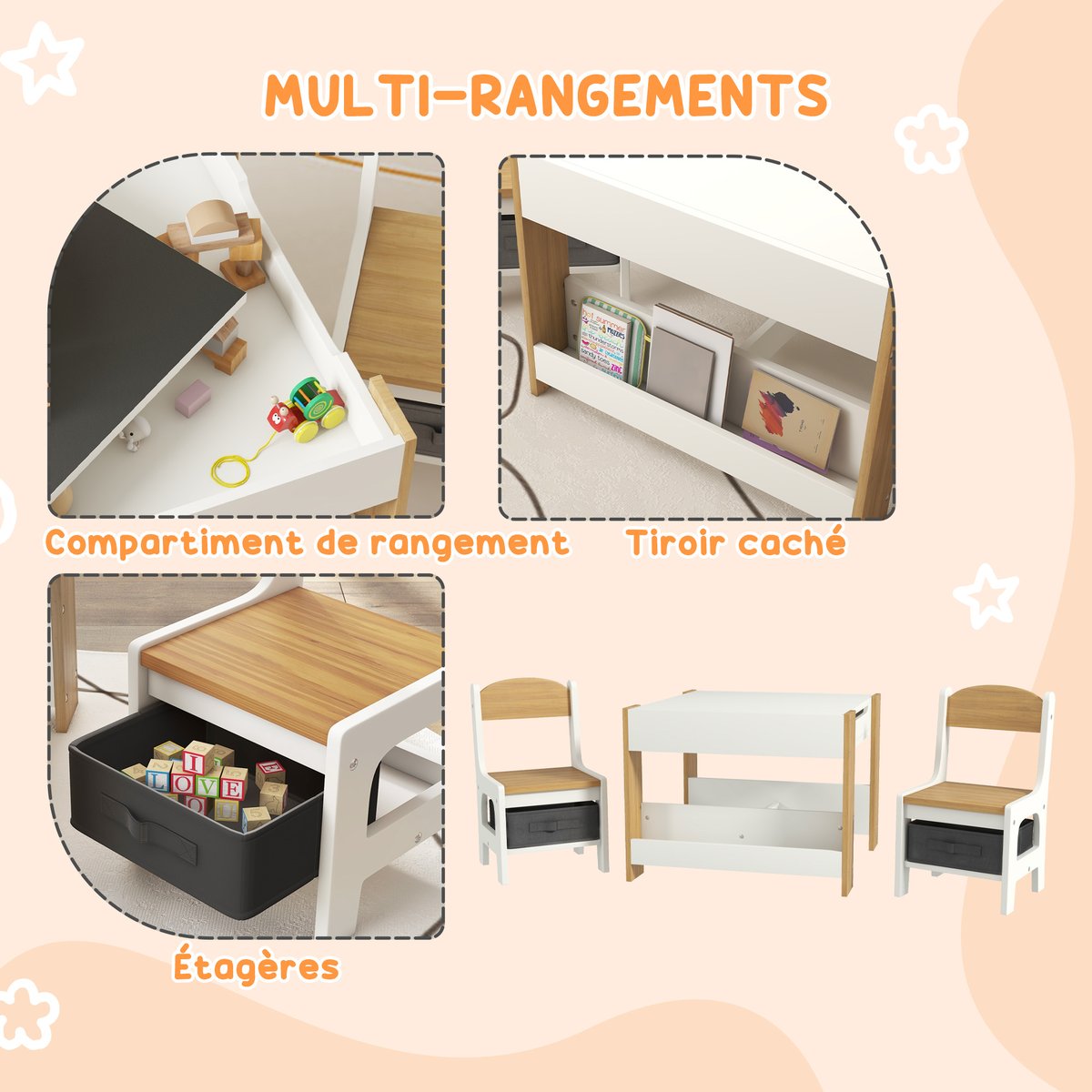 Ensemble table et chaises pour enfants MDF beige, HOMCOM