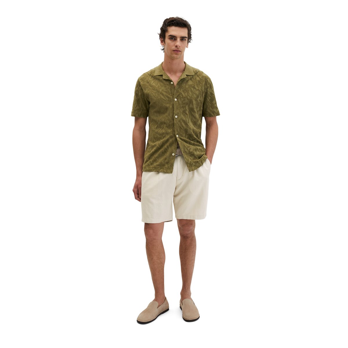 Tee-shirt en jersey DfC regular avec un doux motif de feuilles en éponge vert foncé, MARC O'POLO