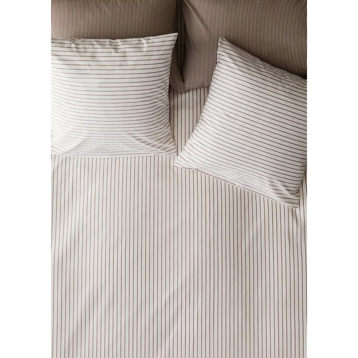 Housse de couette 100 % percale de coton à rayures Lit 180/200 cm café, MANGO HOME
