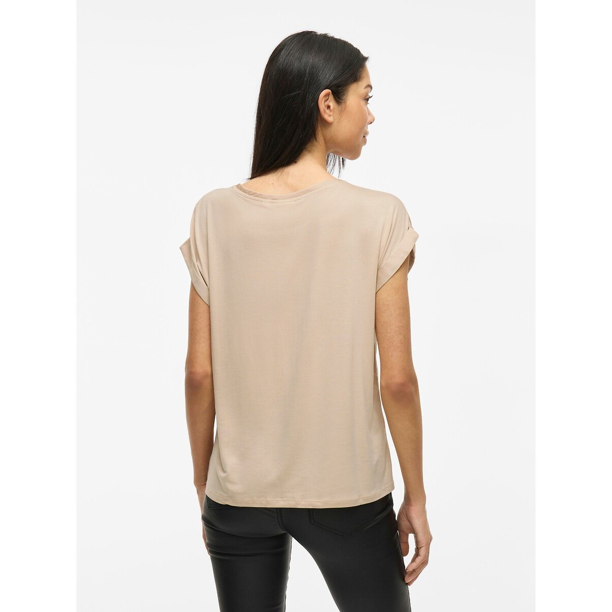 T-shirt satiné, col rond crème, VILA