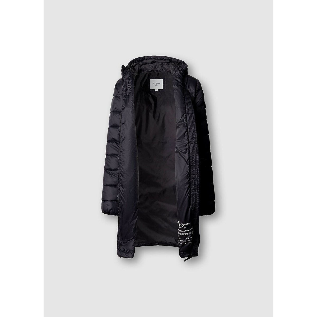 Doudoune mi-longue à capuche noir, PEPE JEANS
