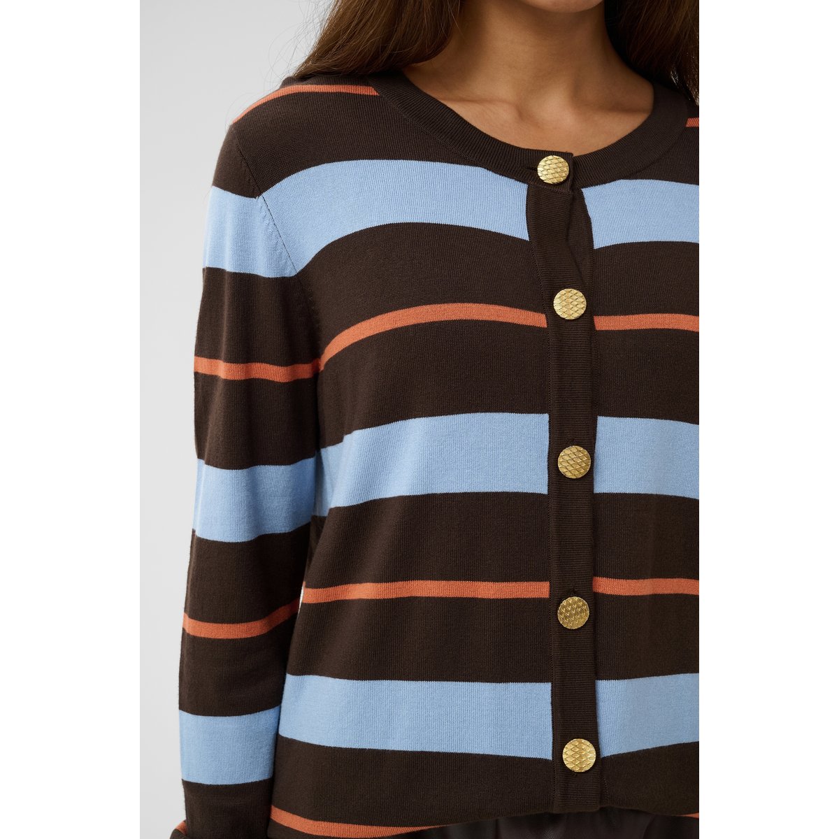 Cardigan à tricot marron bleu brown/blue stripe, CULTURE