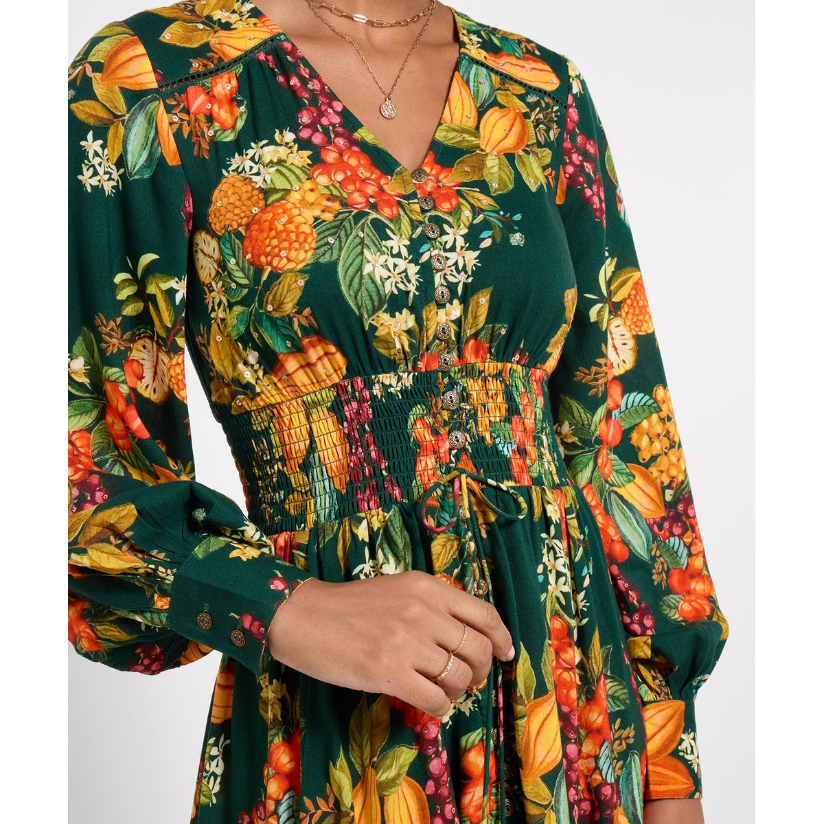 Robe Longue à Manches Longues Imprimé Fruits Selena vert, JOE BROWNS