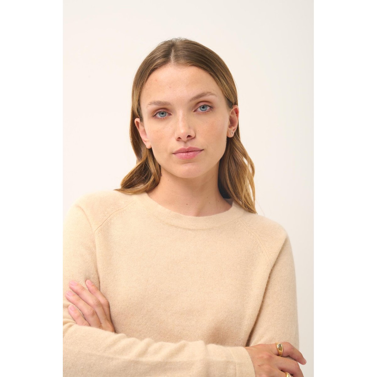 Pull Col Rond Sable Jane beige, JUST CASHMERE