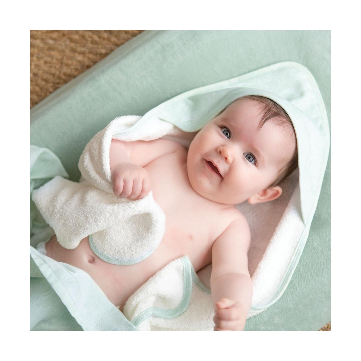 Cape de bain + gant vert d'eau, blanc, TROIS KILOS SEPT