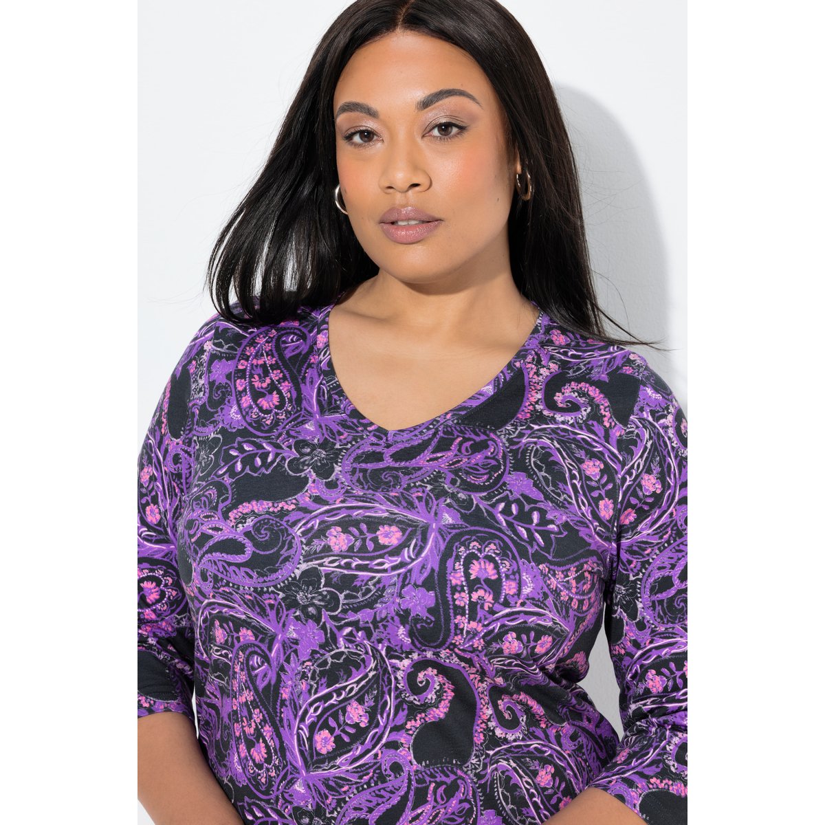 T-shirt long motif cachemire noir, ULLA POPKEN